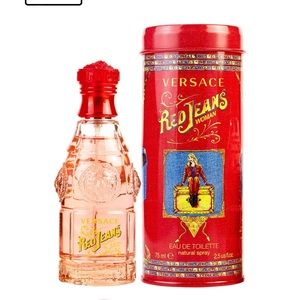 Versace Red Jeans Empty Bottle and Tin Can